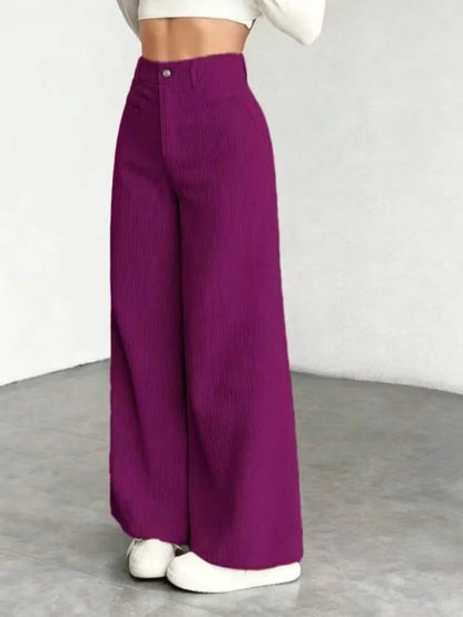 Women's Fine-Cord Wide-Leg Trousers with Flap Pockets