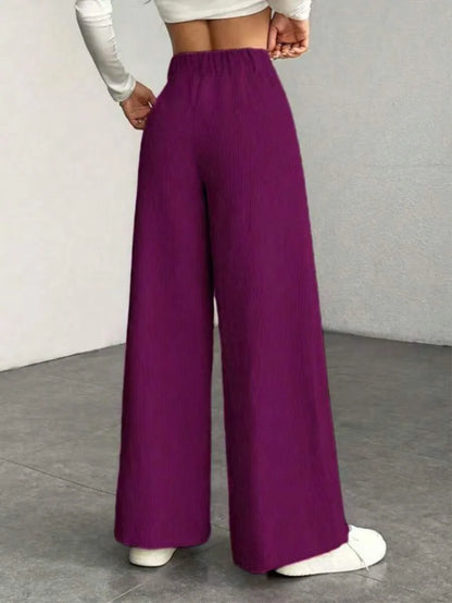 Women's Fine-Cord Wide-Leg Trousers with Flap Pockets