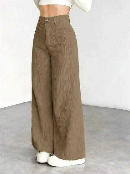 Women's Fine-Cord Wide-Leg Trousers with Flap Pockets