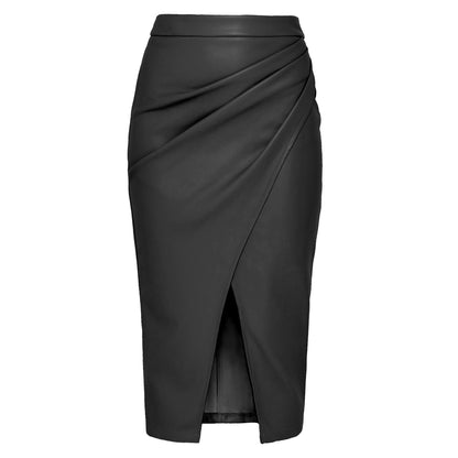 Women's Leather-Look Wrap-Front Midi Skirt