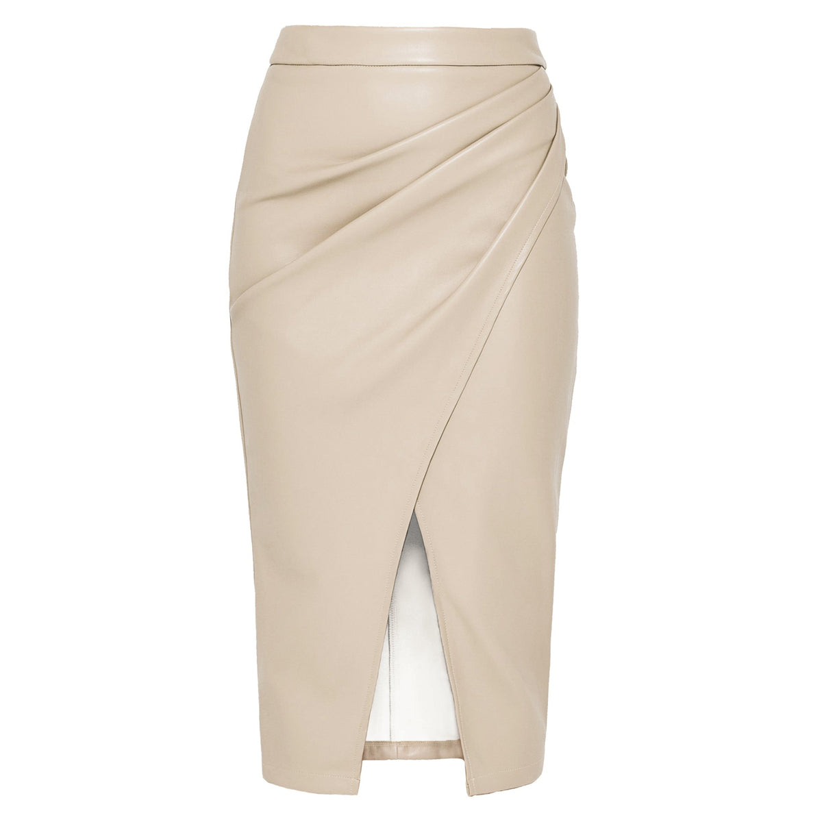 Women's Leather-Look Wrap-Front Midi Skirt