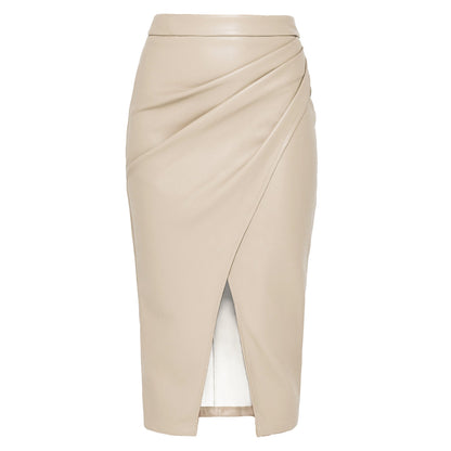 Women's Leather-Look Wrap-Front Midi Skirt