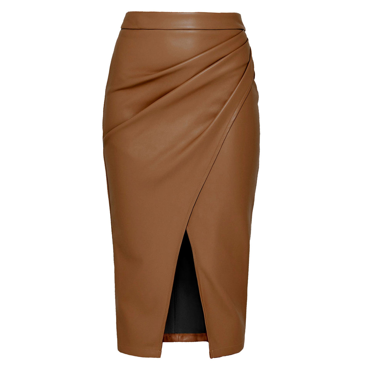 Women's Leather-Look Wrap-Front Midi Skirt