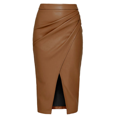 Women's Leather-Look Wrap-Front Midi Skirt