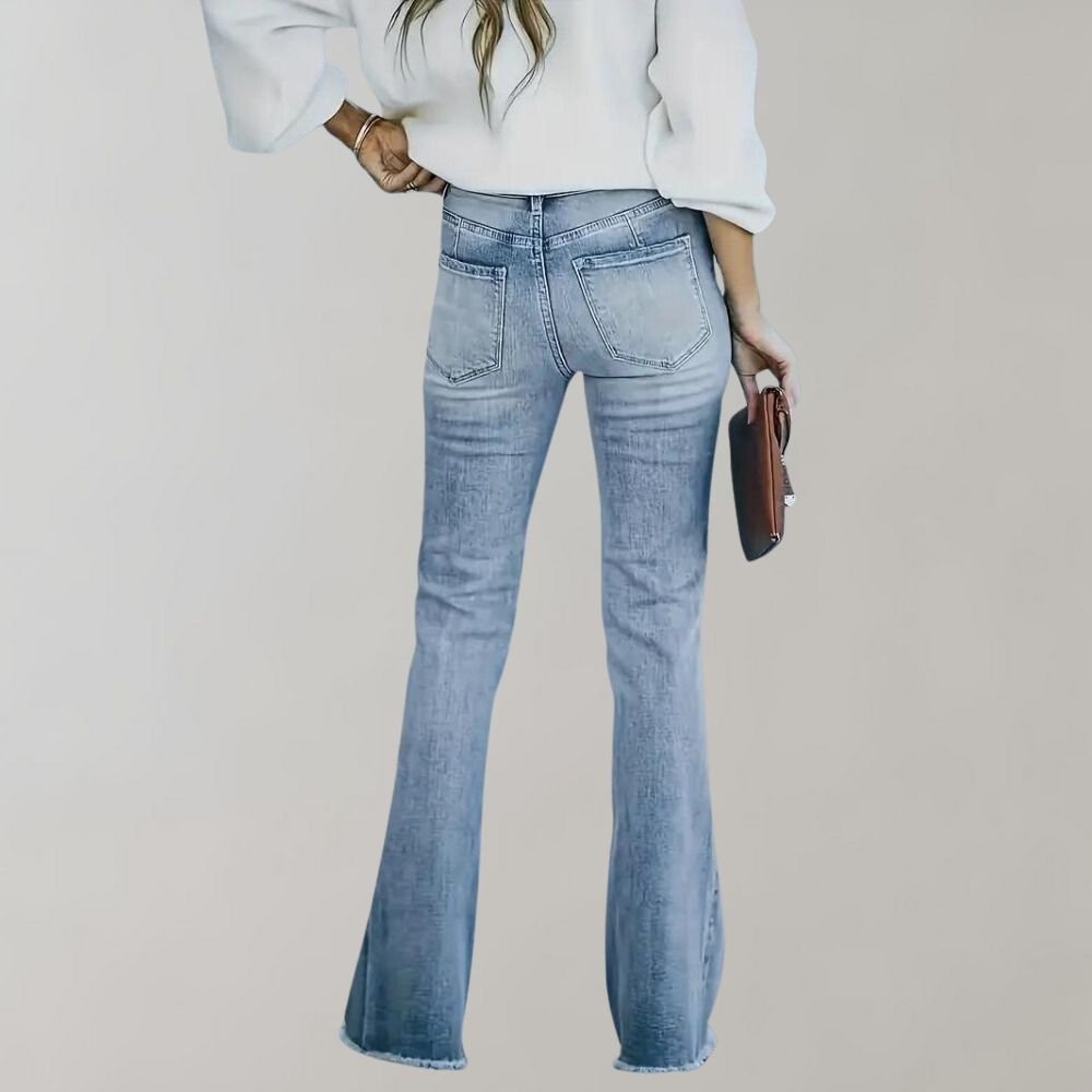 Women's Light-Wash Flared Jeans with Frayed Hem