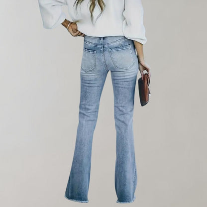 Women's Light-Wash Flared Jeans with Frayed Hem