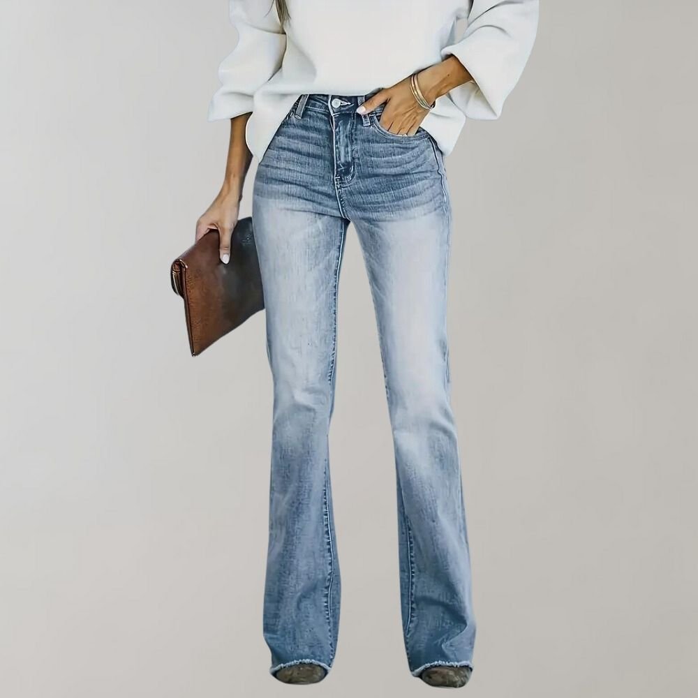 Women's Light-Wash Flared Jeans with Frayed Hem