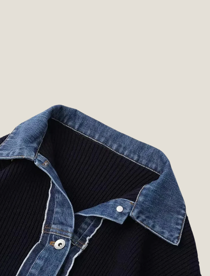 Women's Collared Contrast Knit Button Cardigan