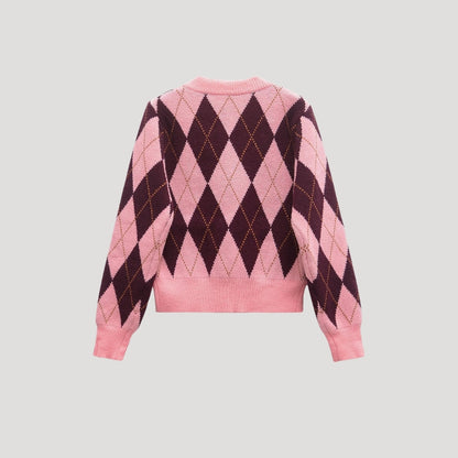 Women's Cropped Argyle Knit Cardigan