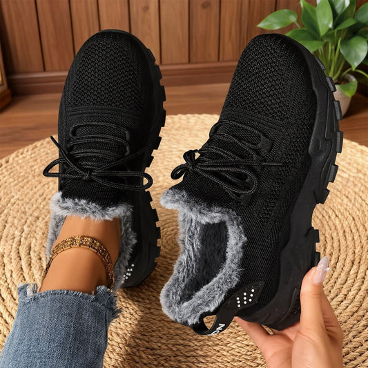 Women's Fleece-Lined Knit Lace-Up Winter Trainers