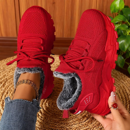 Women's Fleece-Lined Knit Lace-Up Winter Trainers