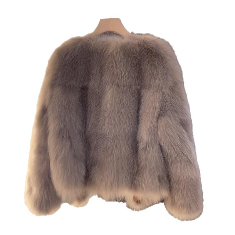 Women's Faux Fur Jacket with Buckle Detail