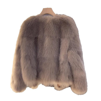 Women's Faux Fur Jacket with Buckle Detail