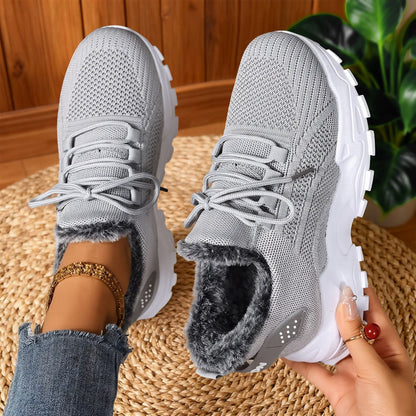 Women's Fleece-Lined Knit Lace-Up Winter Trainers