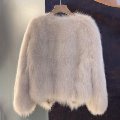 Women's Faux Fur Jacket with Buckle Detail
