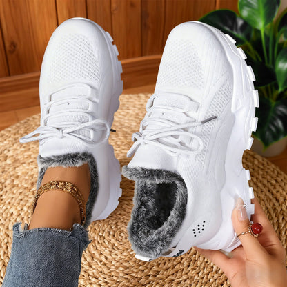 Women's Fleece-Lined Knit Lace-Up Winter Trainers