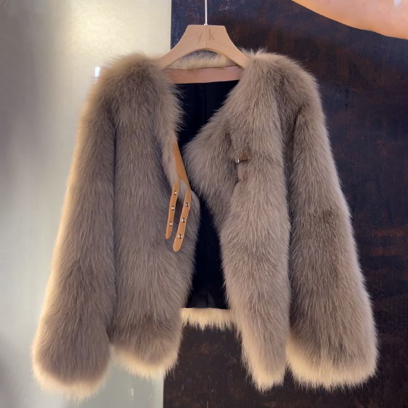 Women's Faux Fur Jacket with Buckle Detail