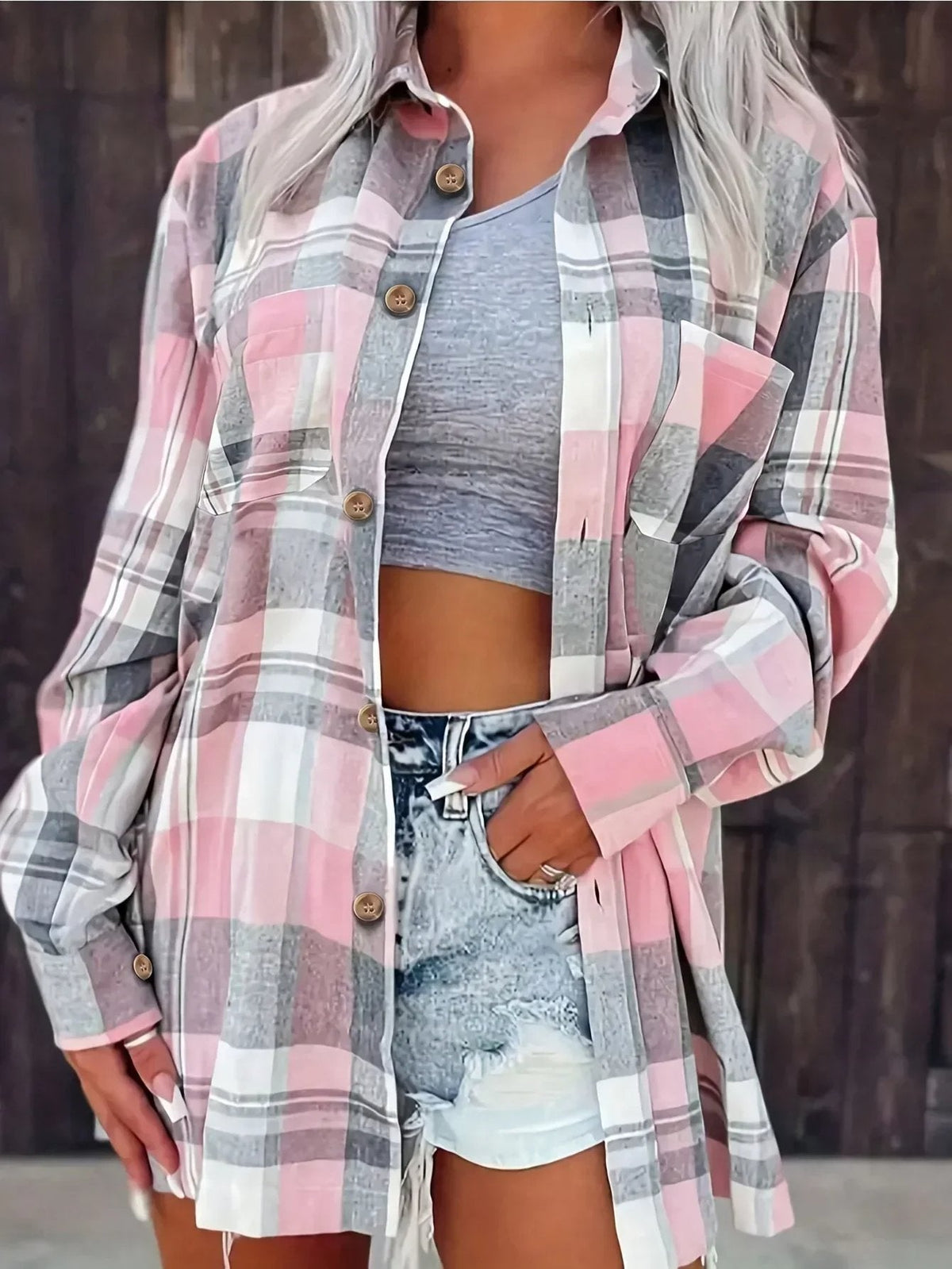 Women's Oversized Check Flannel Shacket