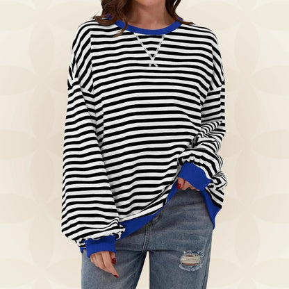 Women's Oversized Striped Sweatshirt with Contrast Cuffs