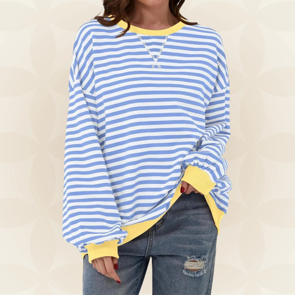 Women's Oversized Striped Sweatshirt with Contrast Cuffs