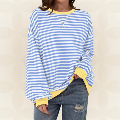Women's Oversized Striped Sweatshirt with Contrast Cuffs