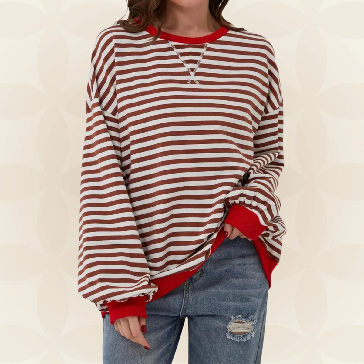 Women's Oversized Striped Sweatshirt with Contrast Cuffs