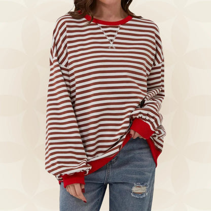 Women's Oversized Striped Sweatshirt with Contrast Cuffs