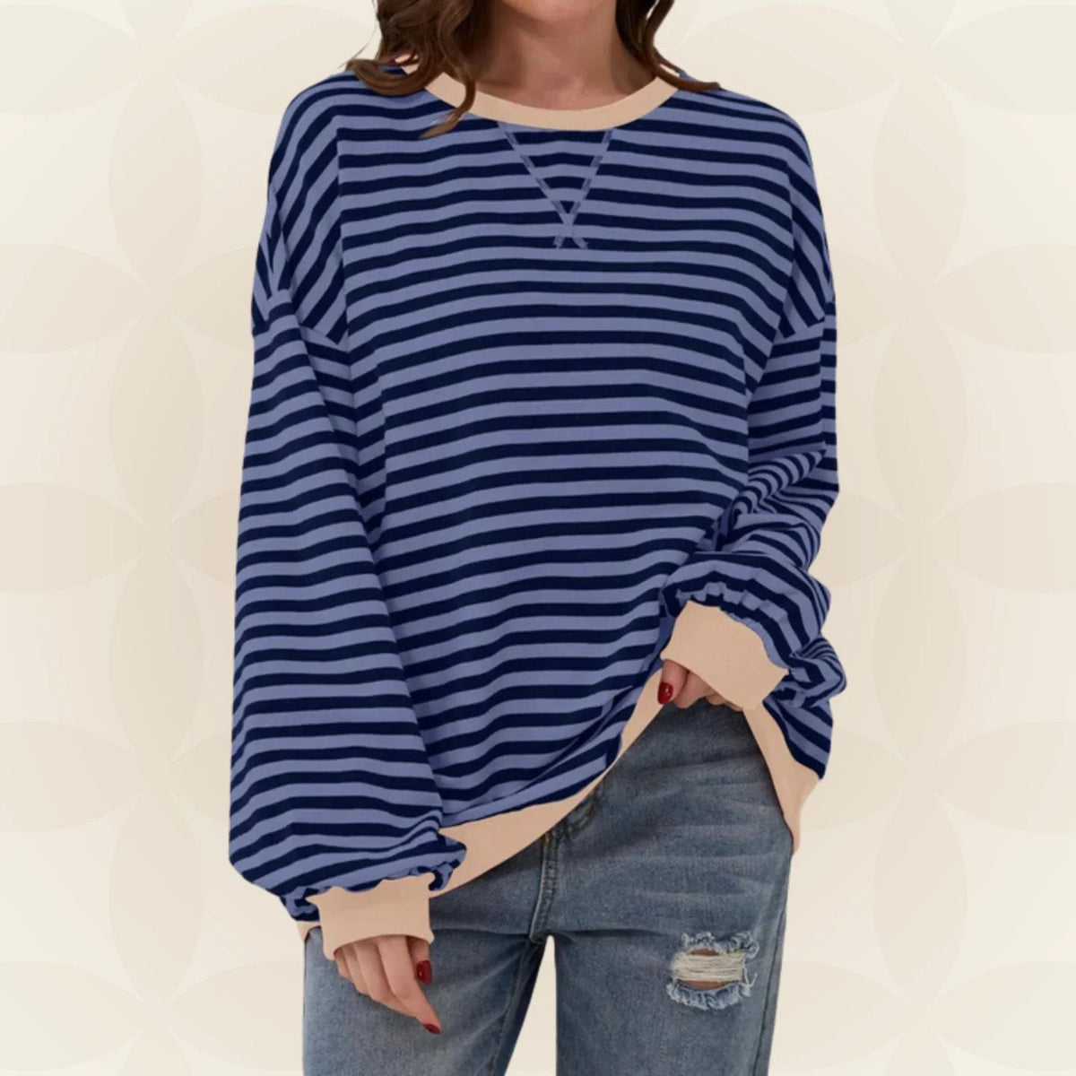 Women's Oversized Striped Sweatshirt with Contrast Cuffs