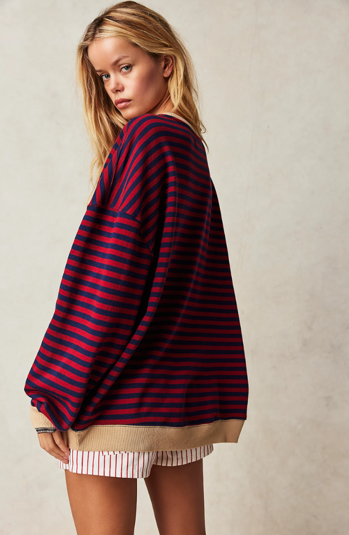 Women's Drop-Shoulder Striped Sweatshirt with Neon Trim