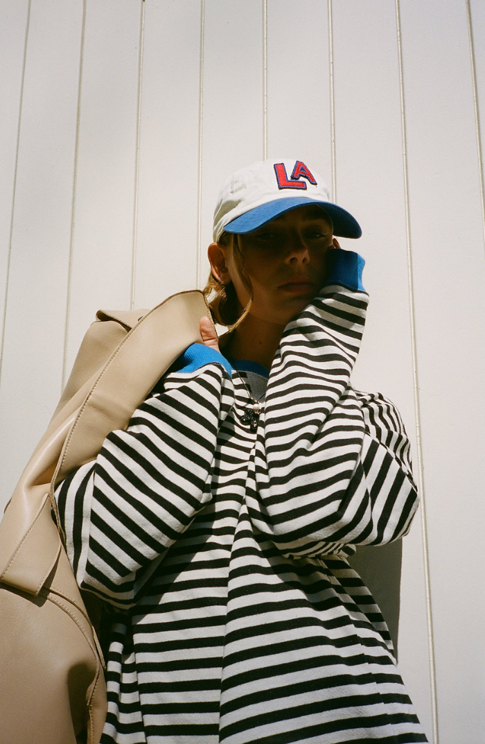 Women's Drop-Shoulder Striped Sweatshirt with Neon Trim