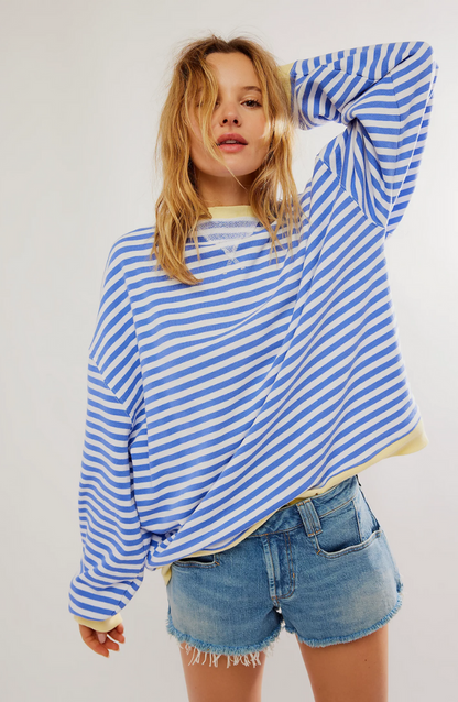 Women's Drop-Shoulder Striped Sweatshirt with Neon Trim