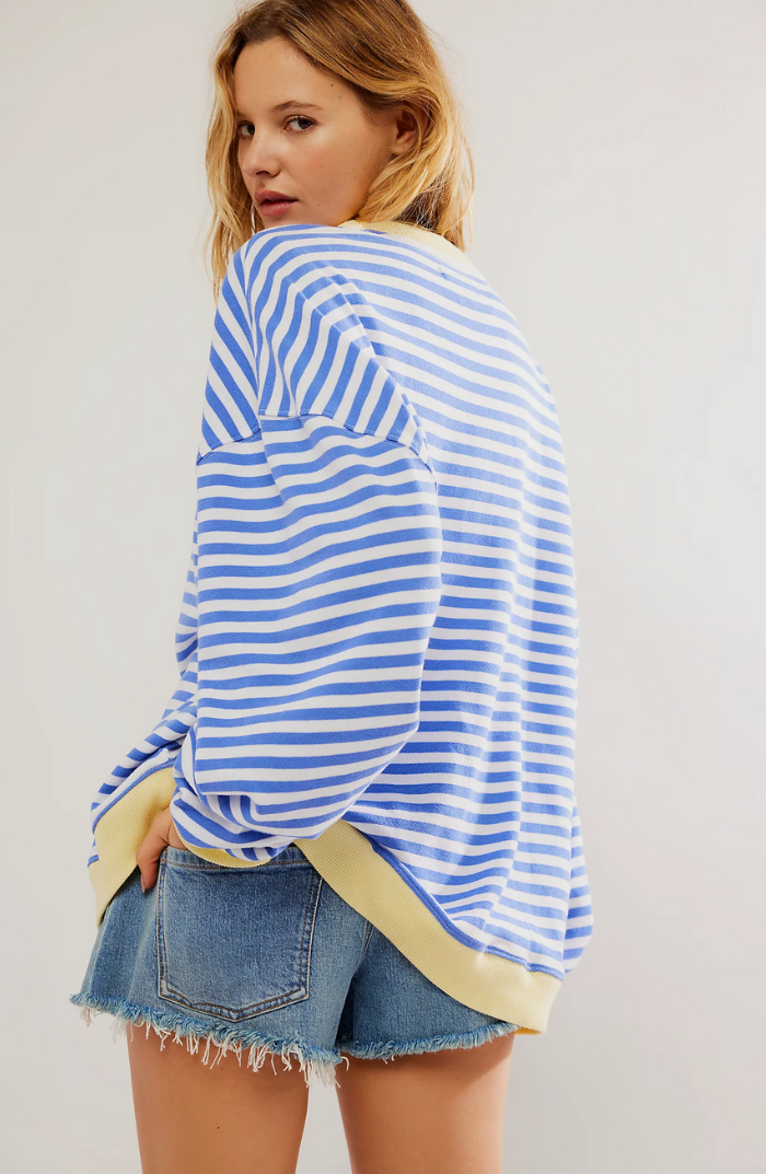 Women's Drop-Shoulder Striped Sweatshirt with Neon Trim