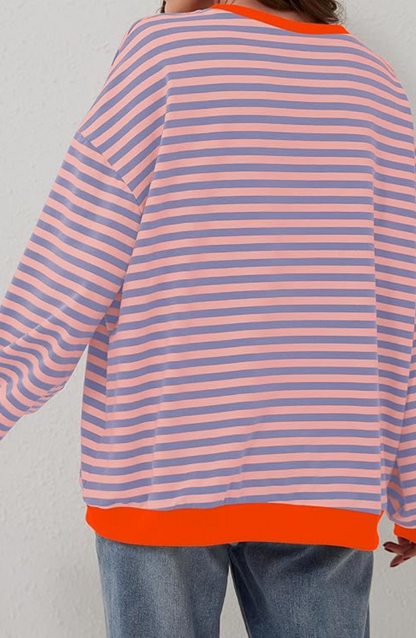 Women's Drop-Shoulder Striped Sweatshirt with Neon Trim