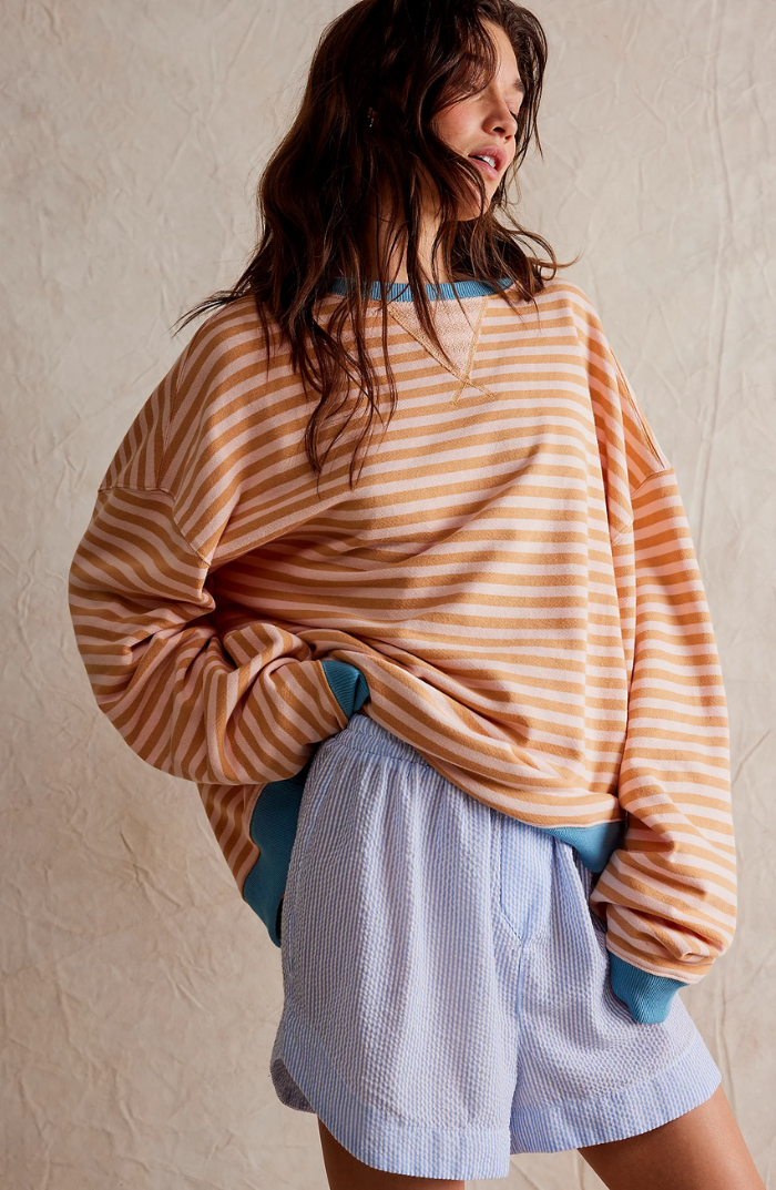 Women's Drop-Shoulder Striped Sweatshirt with Neon Trim