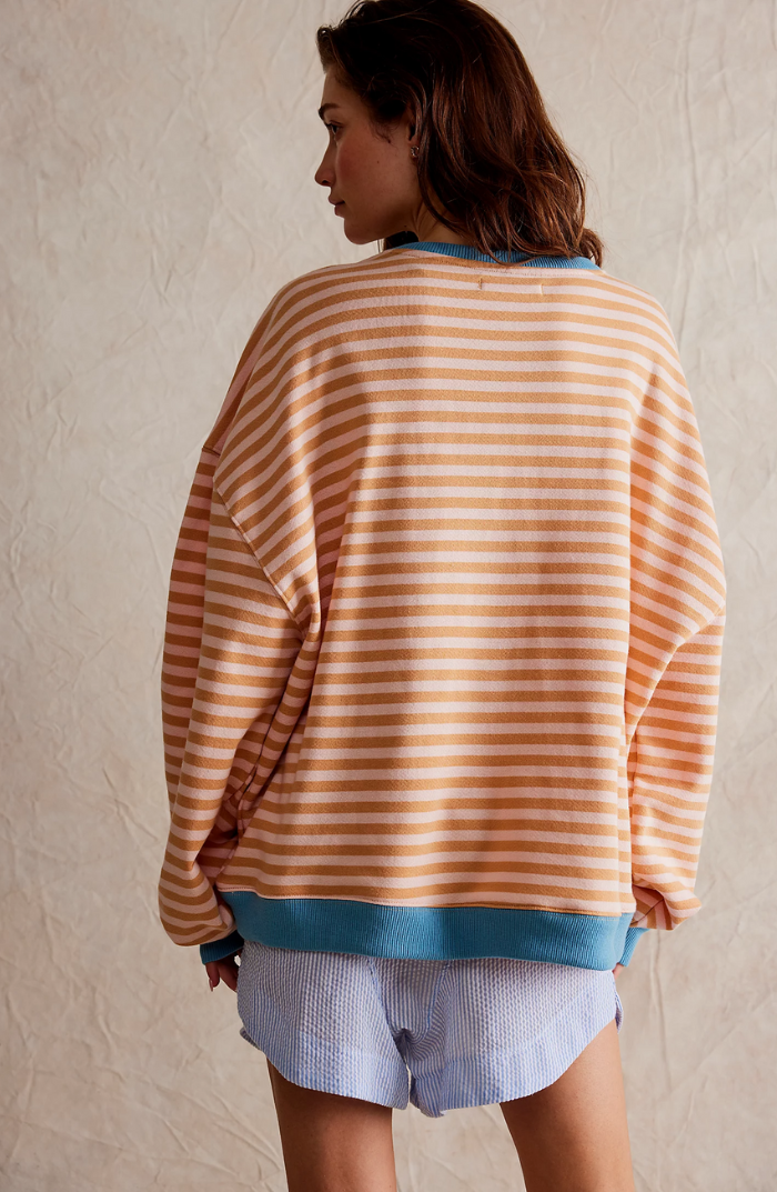 Women's Drop-Shoulder Striped Sweatshirt with Neon Trim