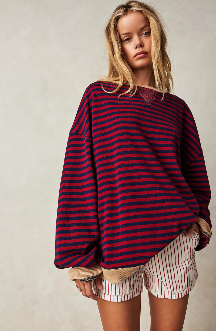 Women's Drop-Shoulder Striped Sweatshirt with Neon Trim