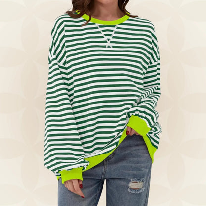 Women's Oversized Striped Sweatshirt with Contrast Cuffs