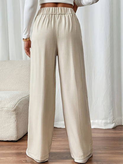 Women's Wide-Leg Trousers with Gold-Tone Button Waistband
