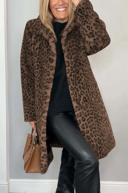Women's Leopard Print Longline Winter Coat