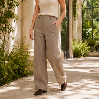 Women's Herringbone High-Waisted Wide-Leg Trousers