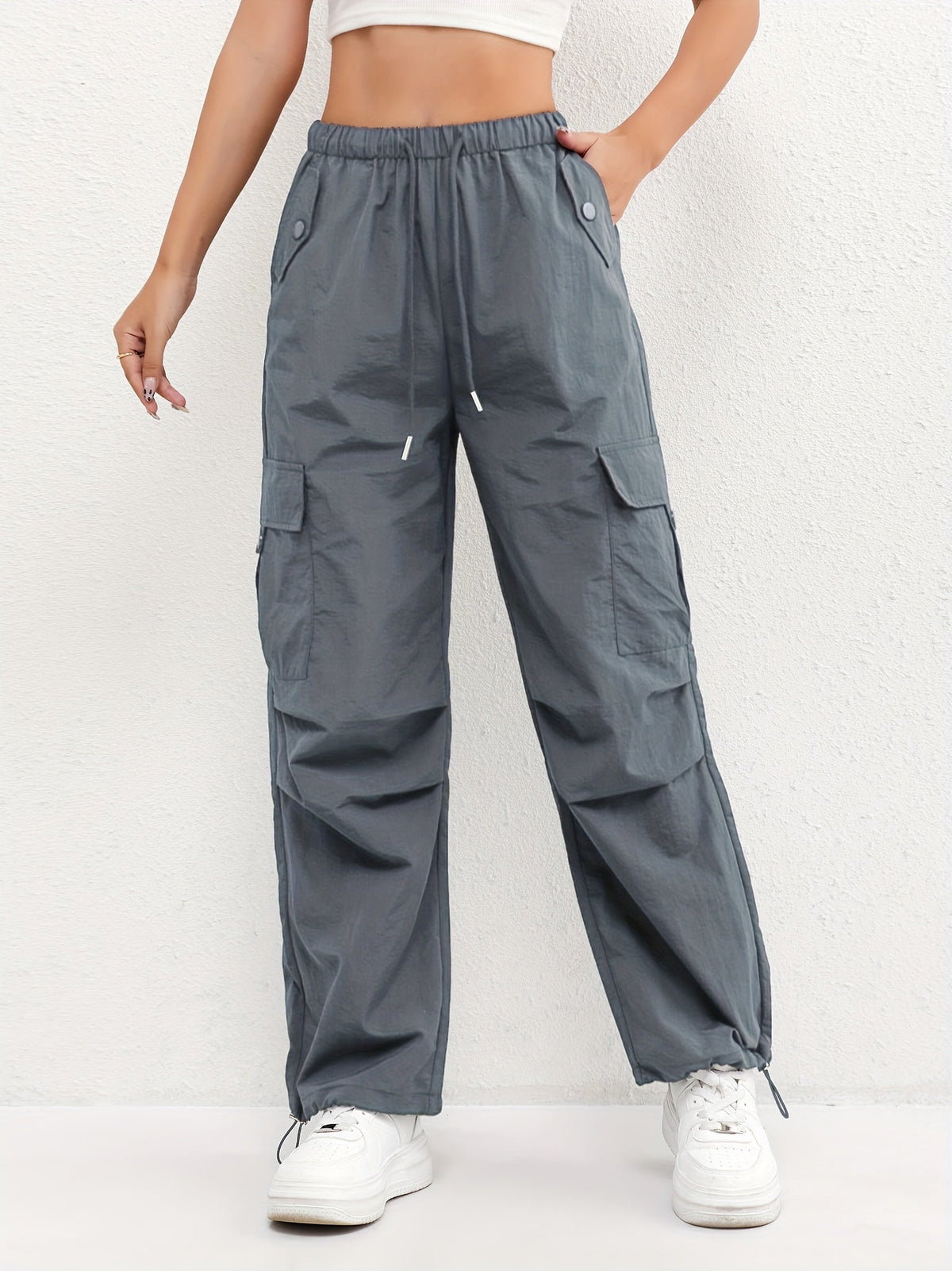 Women's Relaxed Cargo Trousers with Drawstring Hem