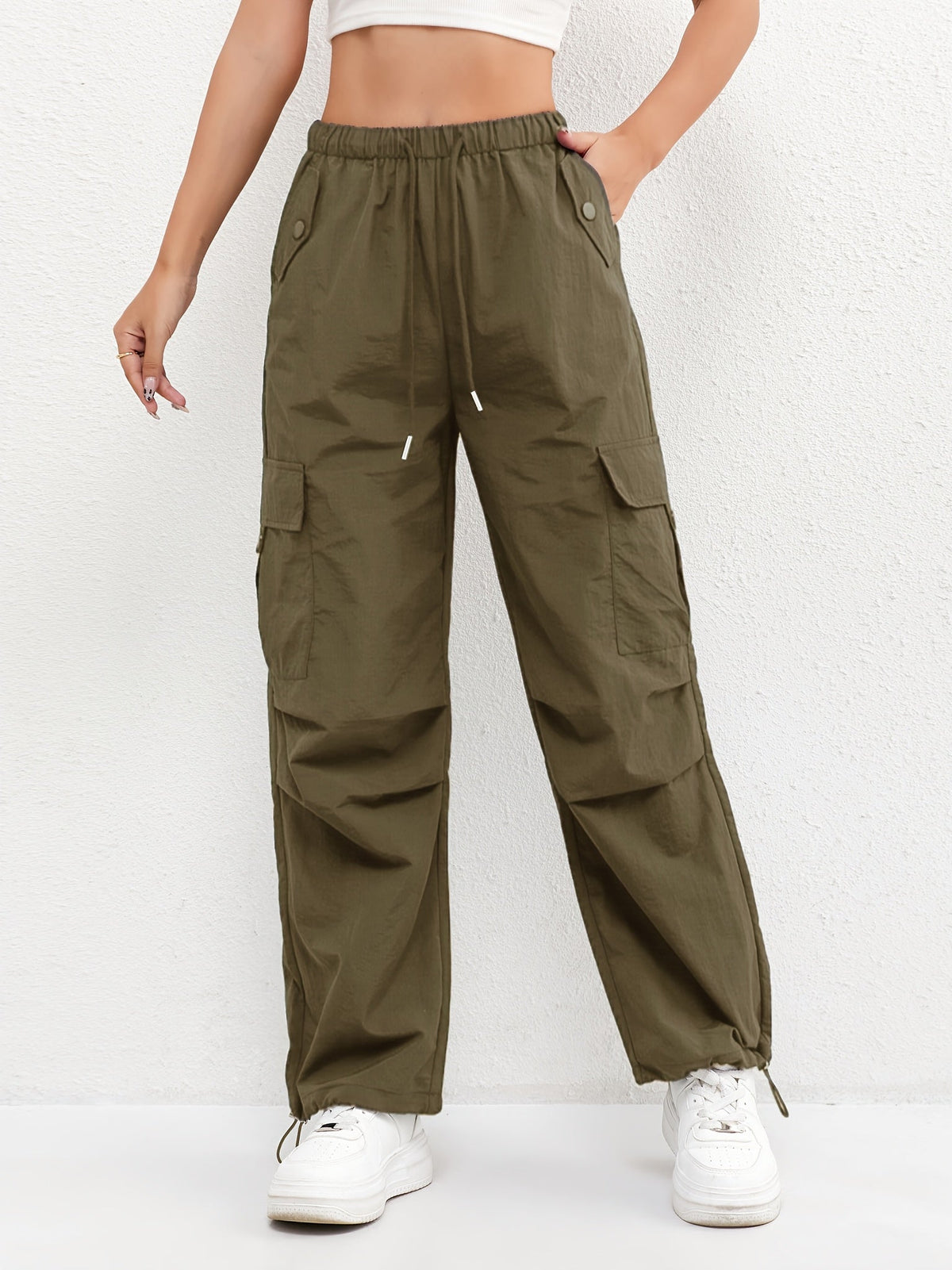 Women's Relaxed Cargo Trousers with Drawstring Hem
