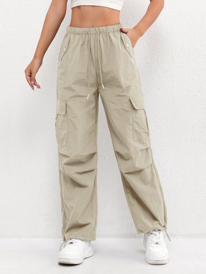 Women's Relaxed Cargo Trousers with Drawstring Hem
