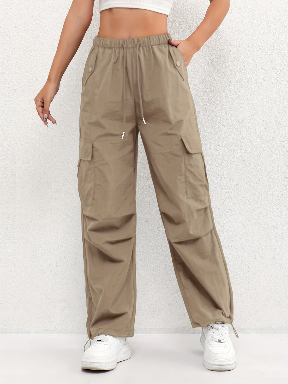 Women's Relaxed Cargo Trousers with Drawstring Hem