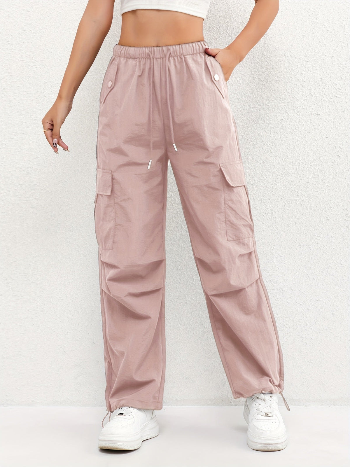 Women's Relaxed Cargo Trousers with Drawstring Hem