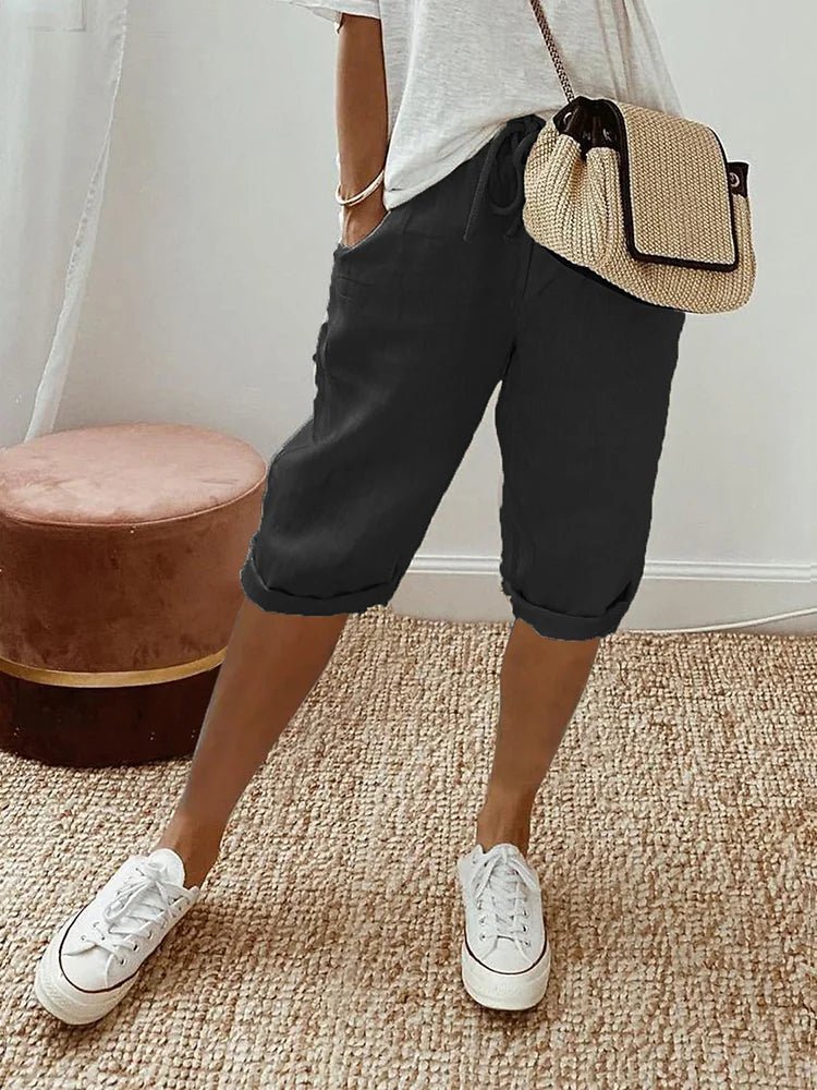 Women's Cropped Linen-Look Drawstring Trousers