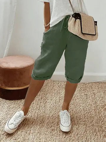 Women's Cropped Linen-Look Drawstring Trousers