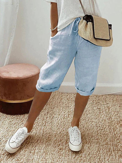 Women's Cropped Linen-Look Drawstring Trousers