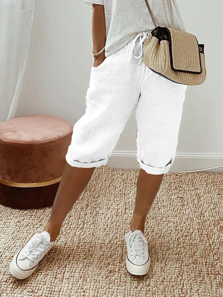 Women's Cropped Linen-Look Drawstring Trousers
