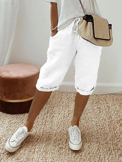 Women's Cropped Linen-Look Drawstring Trousers